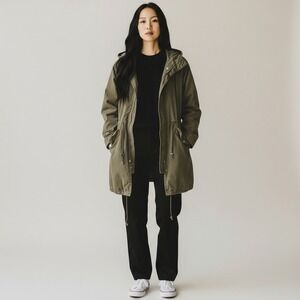 Topshop‎ Womens Olive Green Hooded Drawstring Waist Utility Anorak Jacket